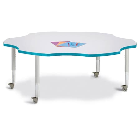 Jonti-Craft Berries Six Leaf Activity Table, 60 in., Mobile, Freckled Gray/Teal/Gray 6458JCM005
